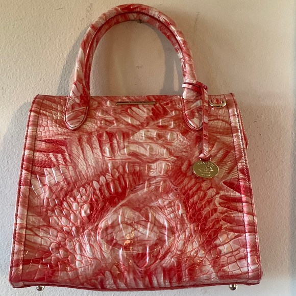 Brahmin Melbourne Small Pink Flamingo Caroline Crocodile-Embossed Satchel Bag - Picture 10 of 15